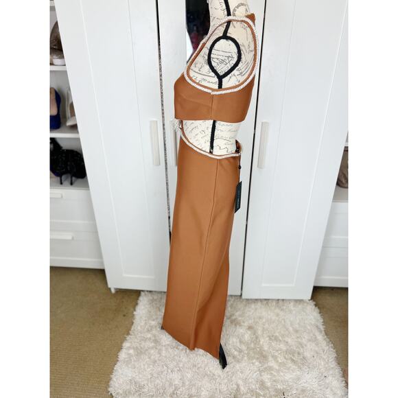 Fashion Nova Luxe NWT Knotty Embellished Bodycon Maxi Dress Cognac Brown Size L - Picture 7 of 14